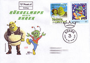 Rüsselmops Briefmarke Shrek